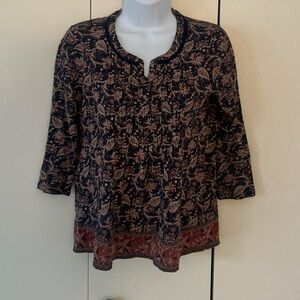 Lucky Brand knit print Pleated Y-neck top XS